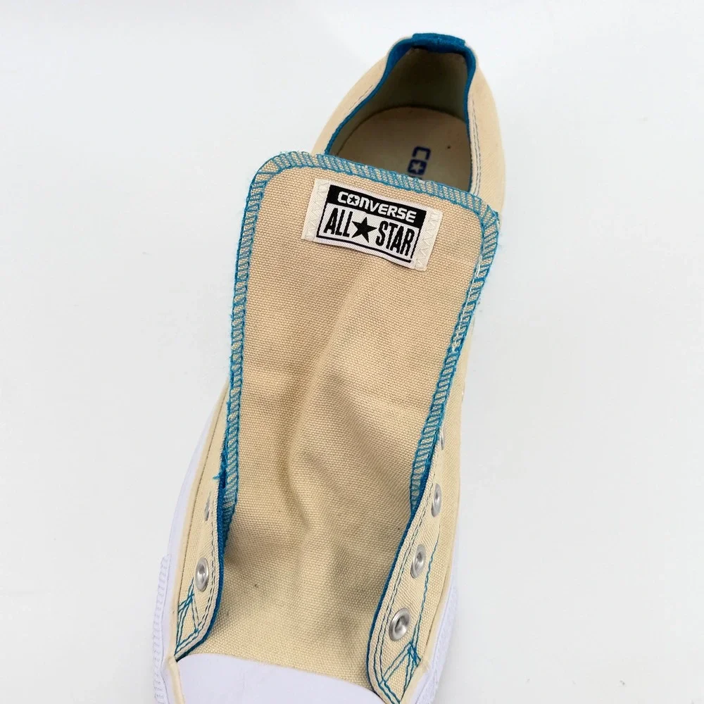 Converse Chuck Taylor All Star Slip On Mens 13 Cream Blue Sneaker Low Top